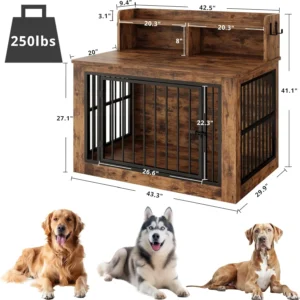 Extra Large Wooden Dog Crate with Storage & Hooks